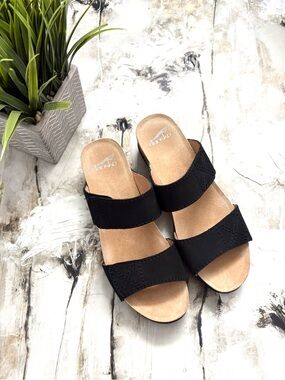 Dansko Black Leather Double-Strap Slide Sandals Size 40